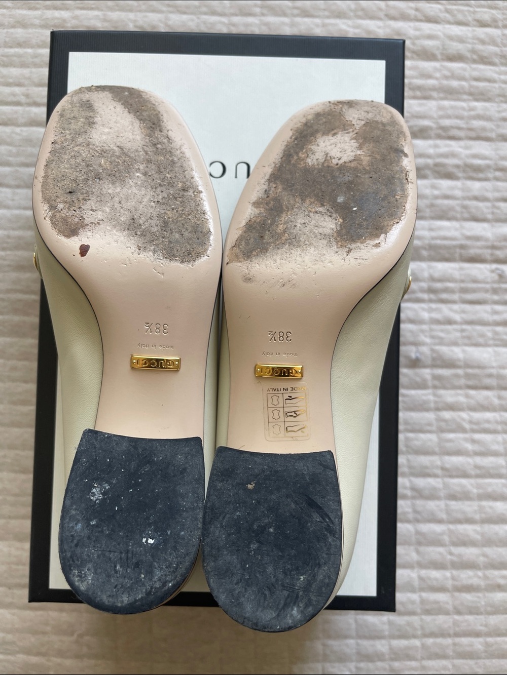 Gucci Ivory Leather Chain-Trim Block Heel Loafers - Picture 4 of 8